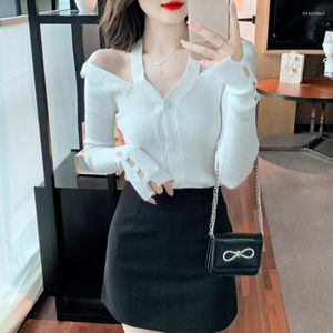 Women's Knits Ladies Fashion White Off Shoulder Halter Lace Botton Up Knitted Cardigan Sweater Women Casual Clothes Female Girls Cute