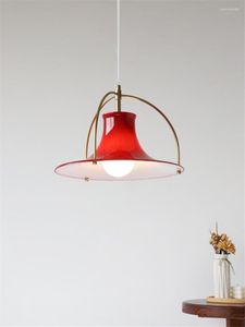 Pendant Lamps Classical Retro Red Glass Lampshade Living Room Dining Bar Art Decor Hanging Lamp Bedroom Bedside Corridor Lights