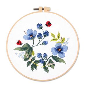 Kinesiska stilprodukter Butterfly Broderi Kit DIY Nålverk CalmaTo Garden Scense Mönster NeedLecraft för nybörjare Cross Stitch Artcraft (med båge)