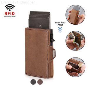 Money Clips Real Cow Genuine Leather Men Wallets Rfid Slim Thin Smart Card Holder Wallets Pop Up Male Purse Money Bags Wallets for Man 2023 L230804