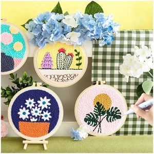Chinese Style Products Flower Leaf Embroidery Kits Punch Needle Ornament Home Decoration Modern Needle Art And Craft Set Kids Gift