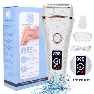 Epilatore Rasoio elettrico Rasoio da donna indolore per donna Ricarica USB Bikini Trimmer Corpo intero Display LCD impermeabile Bagnato Asciutto Utilizzo 230804