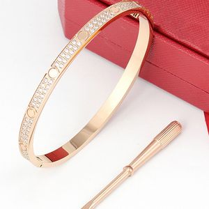 women luxury designer jewelry bracelet bangle titanium steel plated rose gold silver bangles inlaid 3 row diamond width 6mm size 16-19 bracelets men designer jewelry