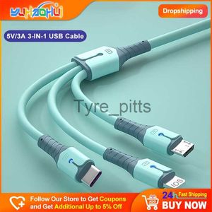 Chargers/Cables 3 In 1 USB Fast Charging Cable Multi-Port Type-C Micro USB and Lightning Port Charging Wire for iPhone Huawei Xiaomi Phone Line x0804