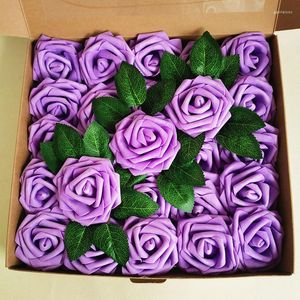 Dekorativa blommor 25st/box Artificial Blush Roses Realistic Fake w/STEM för DIY Wedding Party Buquets Baby Shower Home Decorations