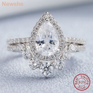 Обручальные кольца Оме 2,7CT Halo Pear Cut 925 Серебряное обручальное кольцо для женщин, разбитых обручального кольца высокого класса, роскошные свадебные ювелирные изделия 230803
