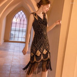 Casual Dresses 1920 -talet Great Gatsby Vintage Pärled paljetter Tassel Flapper Evening Dress Plus Size Cocktail Sexig Prom