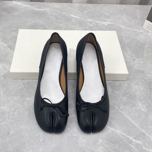 Dress Shoes European and American spring split toe single shoe women's middle heel leather shallow sheep's skin pig's hoof shoes 230803