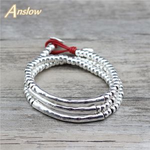 Charm Armbänder Anslow Marke Großhandel Modeschmuck Handgemachte DIY Ellenbogen Vintage Retro Lederarmband Für Frauen Männer Weihnachtsgeschenk LOW0823LB 230803