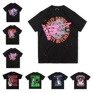 Homens camisetas 23ss homens camiseta rosa jovem bandido sp5der 555555 mans mulheres qualidade espuma impressão aranha web padrão manga curta moda top hip hop streetwear tees