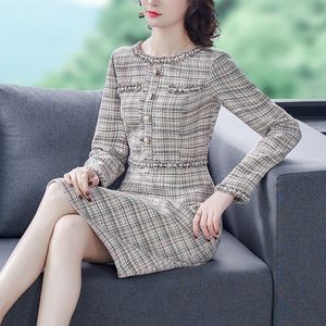 Basic Casual Dresses Autumn and winter 2020 new tweed nail bead celebrity temperament small fragrance Long Sleeve Dress 210531