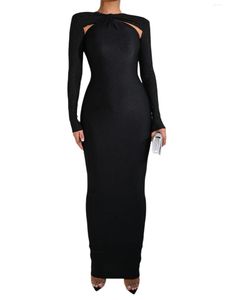 Sukienki na co dzień elegancka sukienka maxi z długim rękawem z wyciętymi detalami na jesienną imprezę koktajlową klubową gość weselny - stylowy bodycon