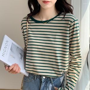 Women's T Shirts Wholesale Long Sleeve Loose Women 2023 Casual Fashion Spring Autumn Base Top O Neck Simple Striped Shirt