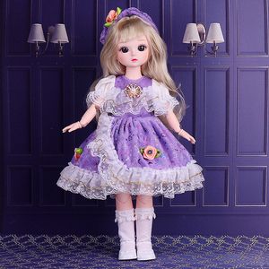 Dockor 16 30 cm BJD Doll Girl Diy Dress Up Princess Toy 3D Simulation Eyes Makeup 21 Movningsbara leder och kläder Set 230803