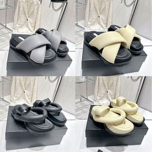 Jil Padded Slides Cross strap padded leather slides Slippers Platform flip flops Cross platform sandals