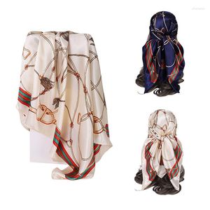 Scarves 2024 Chain 90 90cm Square Scarf Beach Head Silk Wrap Spring Summer Shawl Ladies Foulard Bandanna Muffler Hijab