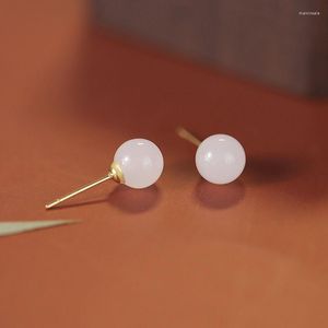 Orecchini a bottone moda perla di giada bianca di Hetian per donna ragazza gotica Y2K regalo di gioielli punk E075