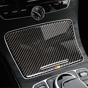 Fibra de carbono interior suporte para copo de água painel capa guarnição adesivo de carro para Mercedes classe C W205 C180 C200 GLC acessórios322r