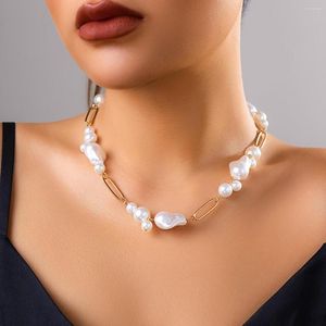 Choker Ailodo Asymmetric Imitation Baroque Pearl Chain Necklace For Women Elegant Party Wedding Fashion Jewelry Gift