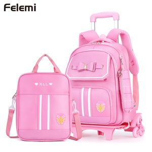 Backpacks Children School bag set with Wheels Students Backpack Trolley Bag Rolling Wheeled For Girls 230803