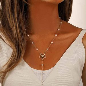 Kedjor Pearl Five-Leaf Flower Fringe Necklace Pendant Chain Women Gold Plating Fashion Party Party Gift 2023 Style CN