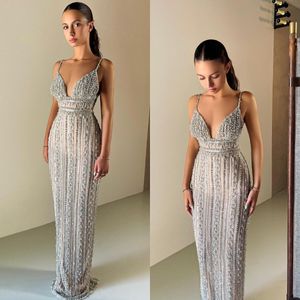 Sexy Sheath Crystal Evening Dresses Spaghetti Beads Formal Party Prom Dress Red Carpet Long Dresses for special occasion