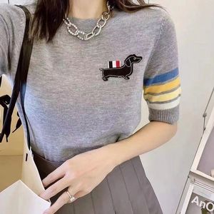 Women's Sweaters Wool Blend T-Shirt Femme Summer Green Tops For Women Ubrania Damskie O Neck Short Sleeve Tees Striped Casual thin 230803