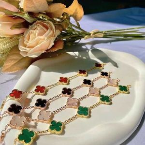 Chain Designer V gold Four-leaf clover five flower bracelet for female thickened 18k rose plated natural white fritillary Carnelian black agate B4G2