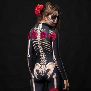 Tema Traje Halloween Horror Role Playing Skeleton Rose Sexy Fêmea Diabo Vampiro Macacão Festa Carnaval Horror Come on Baby Girl Dia da Morte Z230804