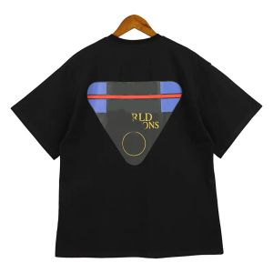 Мужские футболки Мужская винтажная короткая футболка с круглым вырезом американского модного бренда Rhude, новая весна/лето с треугольным принтом