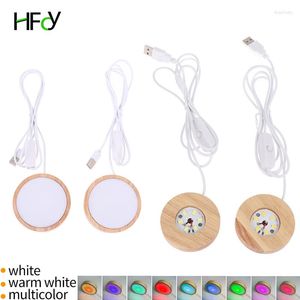 Lamp Holders Wood Round LED Night Light Base Art Display Holder USB For Crystals Glass Ball Resin Decoration 80mm