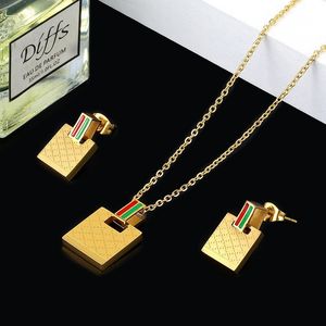 Wedding Jewelry Sets Christmas Fashion Female Woman Set Gold Color Square Pendant Necklace Charm Green Red Bar Stud Earrings Gift 230804