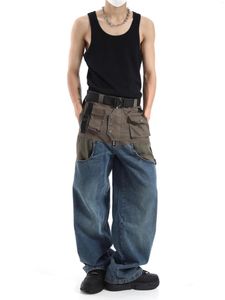 Jeans Masculino HOUZHOU Patchwork Calças largas largas masculinas Calças jeans desgastadas Masculino Masculino Grande Tamanho Japonês Streetwear Estilo Safari Casual