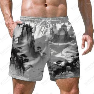 Herr shorts sommarlandskap bläck målning 3d tryck casual stil mode trend