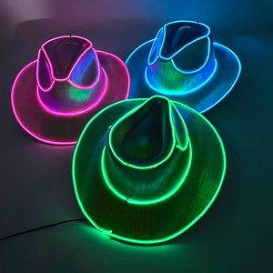 LED -svärdsguns glödande cowboy cap neon dekor leveranser mode för utomhus cowgirl hat party ljus upp i mörkret 230804