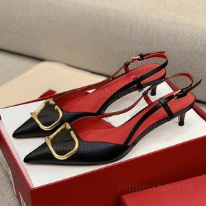 Slingback Heels обувь женщина дизайнерские балерины квартиры заостренные пальцы балета балета котенок каблуки с песочницей черные настоящие кожаные каблуки