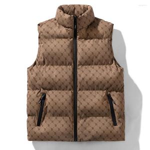 Gilet da uomo Lettera grafica Gilet imbottito invernale Colletto alla coreana Zip-up Addensare Caldo per uomo Nero Marrone