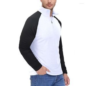 Men's T Shirts Men Slim Fit Sweatshirts Quarter Zip Stand Collar Contrast Color Long Sleeve Pullover Fall Winter Outdoor Workout Casual Tops