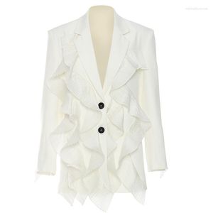 Kvinnors kostymer chic och elegant veckad jacka en bit för kvinnor high street kvinnlig blazer hombre lös kostym vit