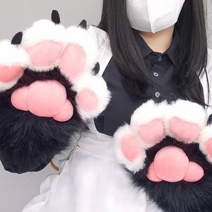 Fingerless Gloves Furry Paw Cosplays Wolf Bear Animal Plush Mittens for Women Girls Drop 230804
