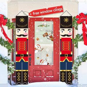 バナーフラグメリークリスマスドアポーチバナーサインクリスマスデコレーションのためのくるみ割り人形兵士バナーハンギング装飾品ドア装飾230804