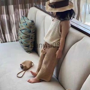 Clothing Sets 6859 Children Clothes Girl's Knitted Vest Or Pant 2023 Summer New Hot Sale Thin Girls' Hollow Vest Or Wideleg Pants x0803