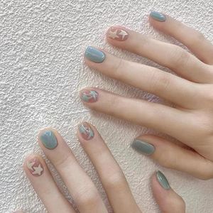 False Nails Fashion Beauty Tools 24st Ballet Fake Nail Spring Art Short Pure Desire Lake Blue Small Fresh Star Wear Patch