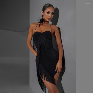 Stage Wear Abito senza maniche da ballo latino con frange Sexy Black Women Costume professionale Pratica SL8338