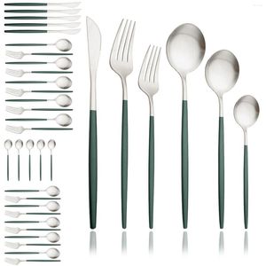 Set di stoviglie Verde Argento 36Pcs Set di posate opache Coltello da dessert Forchetta Cucchiaio Cena Stoviglie in acciaio inossidabile Posate da cucina 2