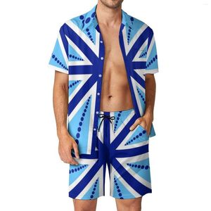 Tute da uomo a righe e pois Completi da uomo Bandiera blu Stampa Pantaloncini casual Camicia da spiaggia Completo estivo Abito vintage Manica corta Abbigliamento di grandi dimensioni