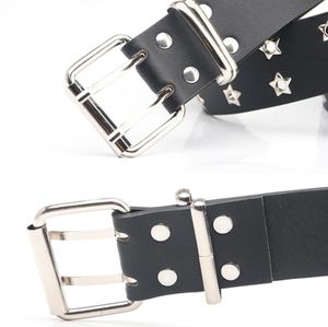 Star Eye Rivet Belt Goth Style Double Pin Buckle Man/woman Fashion Casual Puck Style Pu Leather Waistband Jeans accessories