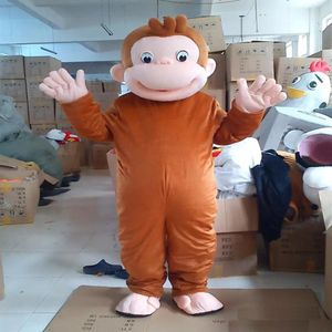 2019 İndirim Fabrikası Meraklı George Monkey Maskot Kostümleri Karikatür Fantezi Elbise Cadılar Bayramı Parti Kostümü Yetişkin Büyüklüğü254Z