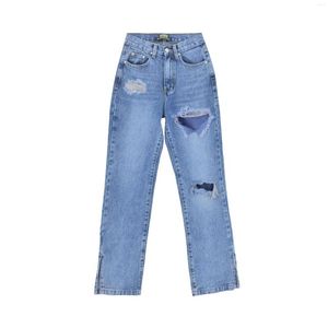 Women's Jeans Korean Fashion Mom Woman High Waist Denim Trousers Casual Ripped For Women Vintage Clothes Distressed Blue