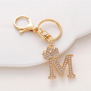 Keychains Luxury Rhinestone Crown 26 Letters Car Keychain Accessories Creative A-Z Initialers Gold Keyring Women Bag Ornaments